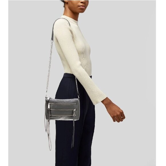 Rebecca Minkoff Leather Zip Chain Crossbody- Gray - Picture 1 of 11